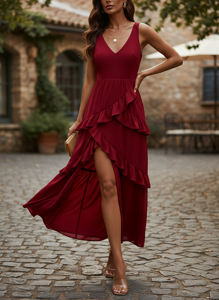 Women's Ruffle Midi Evening Dress