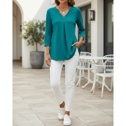 Women's V-Neck Three-Quarter Sleeve Blouse