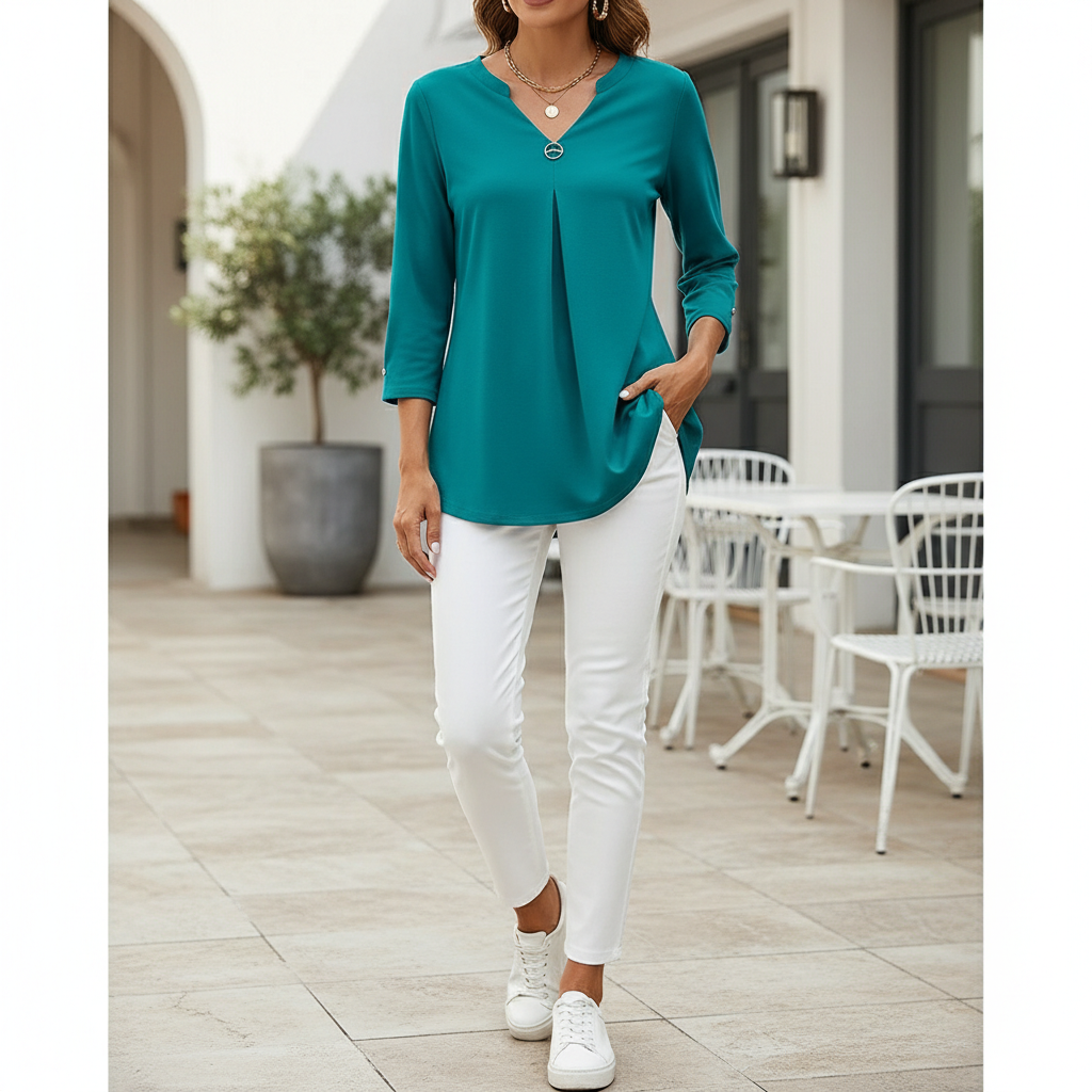 Women's V-Neck Three-Quarter Sleeve Blouse