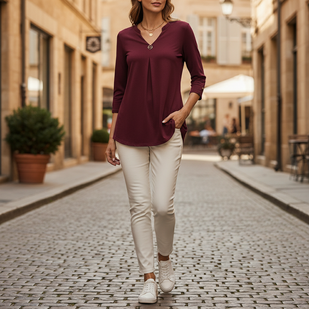 Women's V-Neck Three-Quarter Sleeve Blouse
