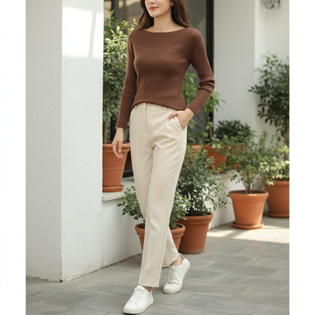 Women's Knitted O-Neck Pullover Sweater