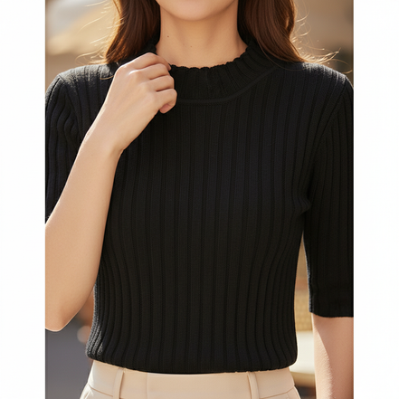 Women's Knit Half High Collar Blouse