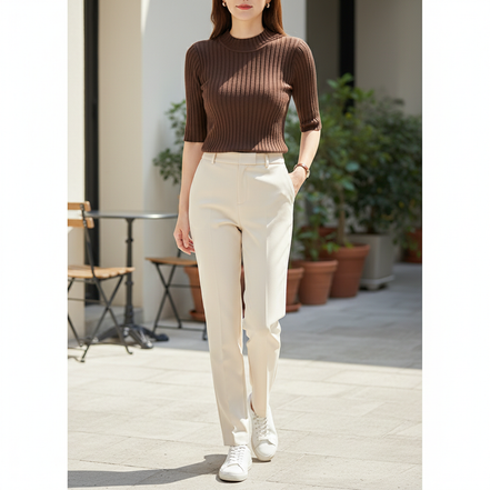 Women's Knit Half High Collar Blouse