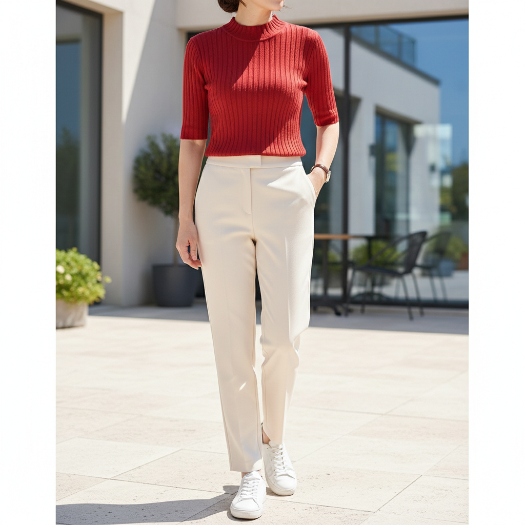 Women's Knit Half High Collar Blouse