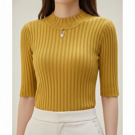 Women's Knit Half High Collar Blouse