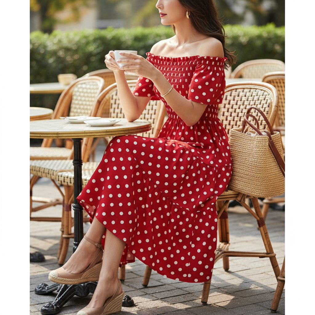 Women's Polka Dot Midi Dress