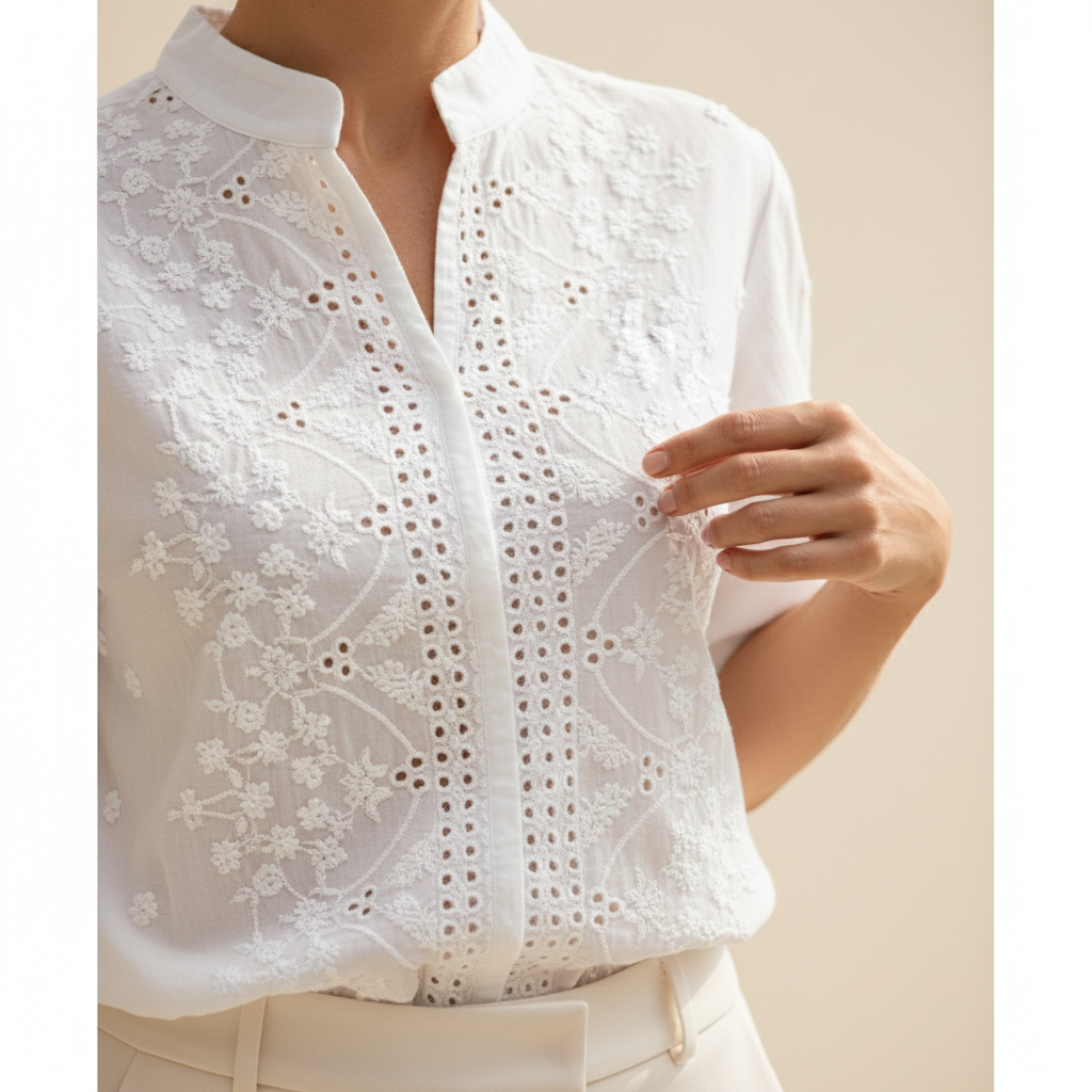 Women's Short Sleeve Crochet Blouse
