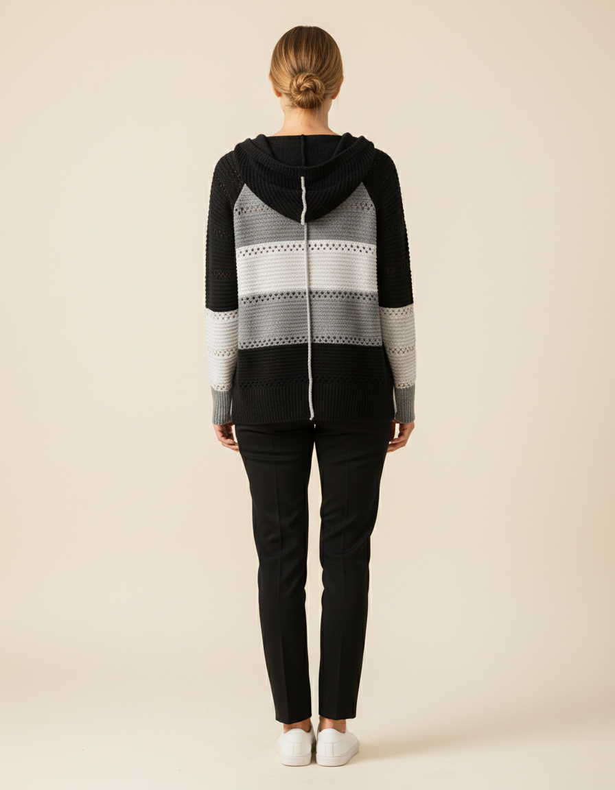 Women's Hooded Patchwork Knit Jumper