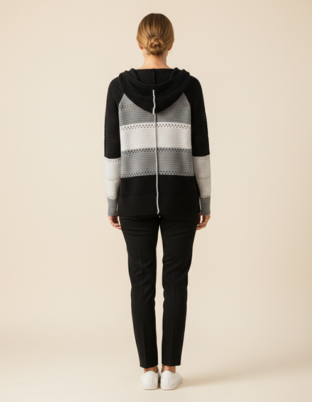 Women's Hooded Patchwork Knit Jumper