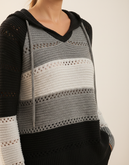 Women's Hooded Patchwork Knit Jumper