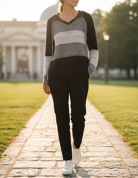 Women's Hooded Patchwork Knit Jumper