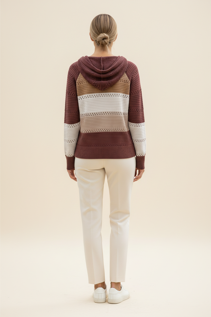Women's Hooded Patchwork Knit Jumper