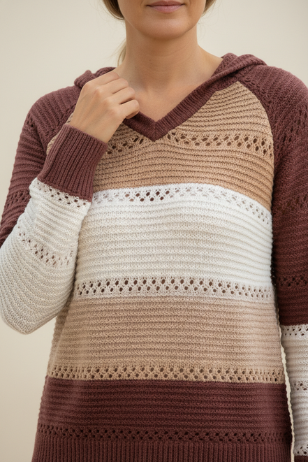 Women's Hooded Patchwork Knit Jumper