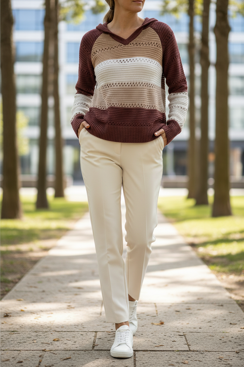 Women's Hooded Patchwork Knit Jumper