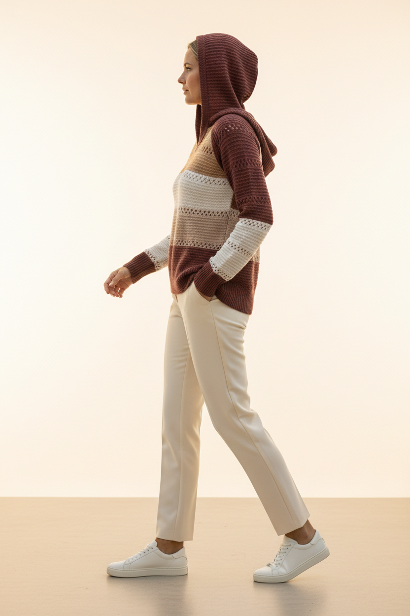 Women's Hooded Patchwork Knit Jumper