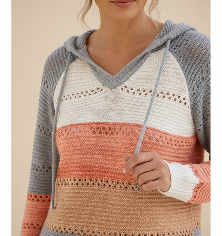 Women's Hooded Patchwork Knit Jumper