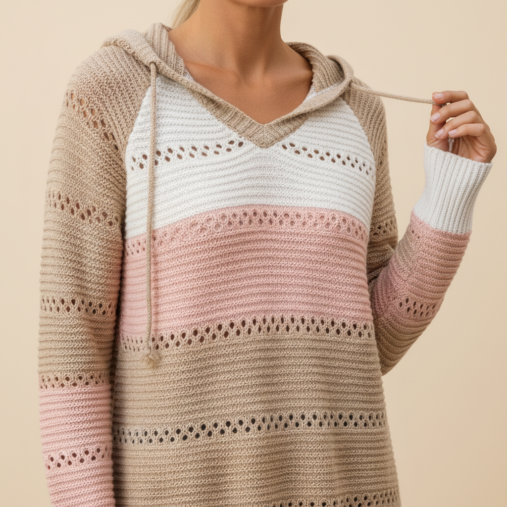 Women's Hooded Patchwork Knit Jumper