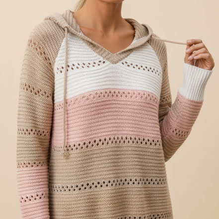 Women's Hooded Patchwork Knit Jumper