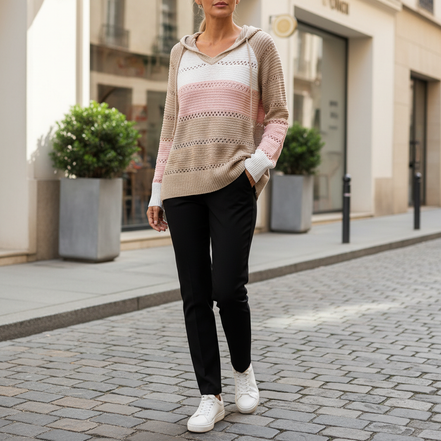 Women's Hooded Patchwork Knit Jumper