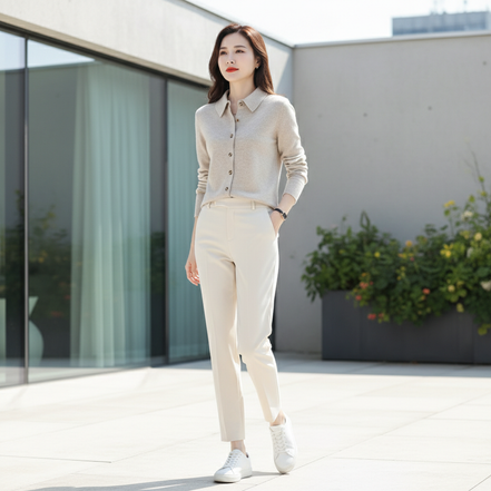 Women's Polo Collar Knit Cardigan