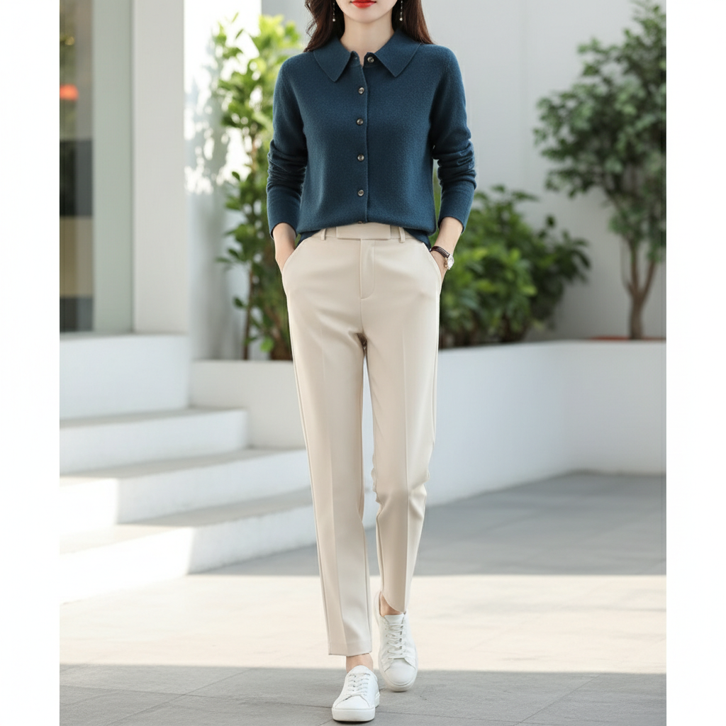 Women's Polo Collar Knit Cardigan