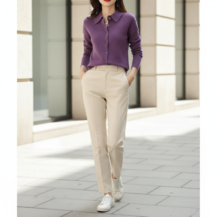 Women's Polo Collar Knit Cardigan