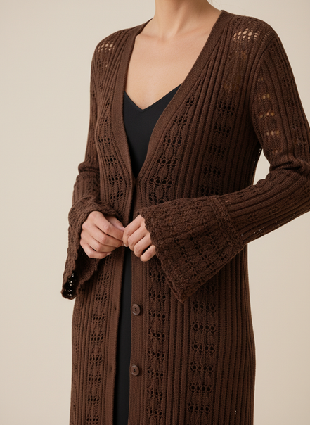 Women's Crochet Knit Long Cardigan