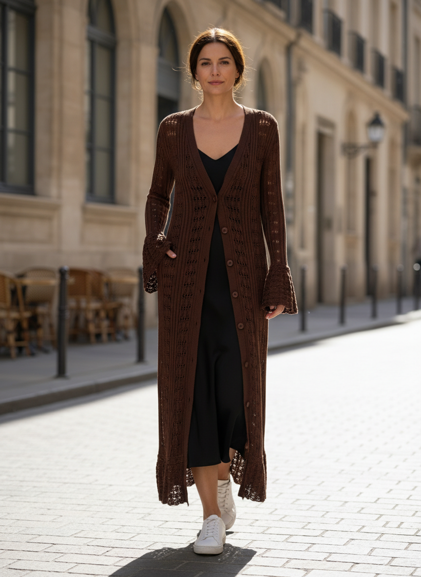 Women's Crochet Knit Long Cardigan