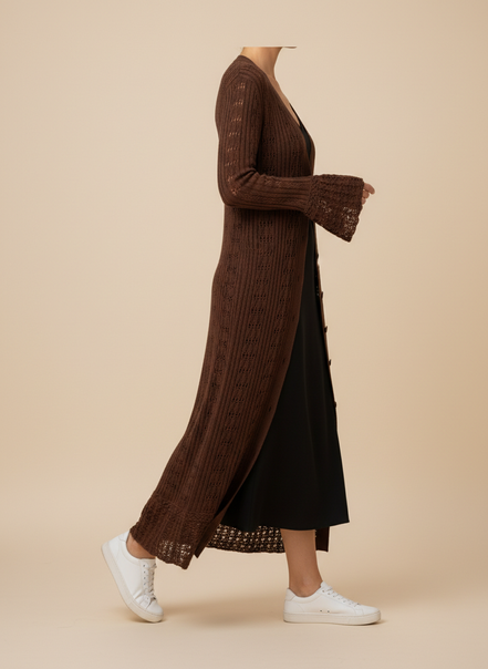 Women's Crochet Knit Long Cardigan