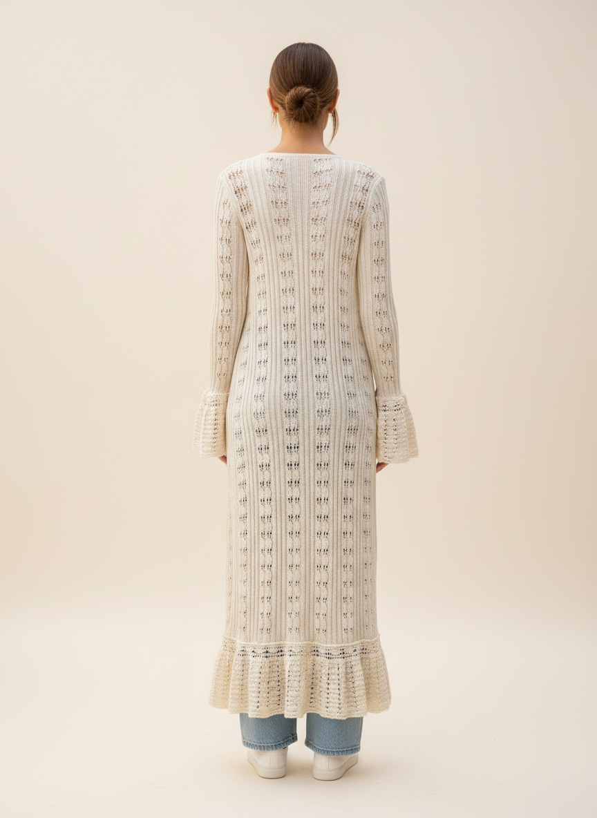 Women's Crochet Knit Long Cardigan