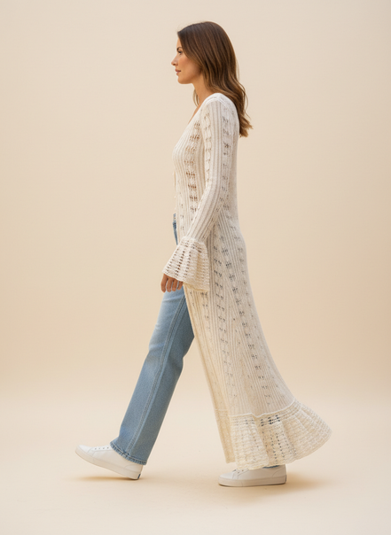 Women's Crochet Knit Long Cardigan