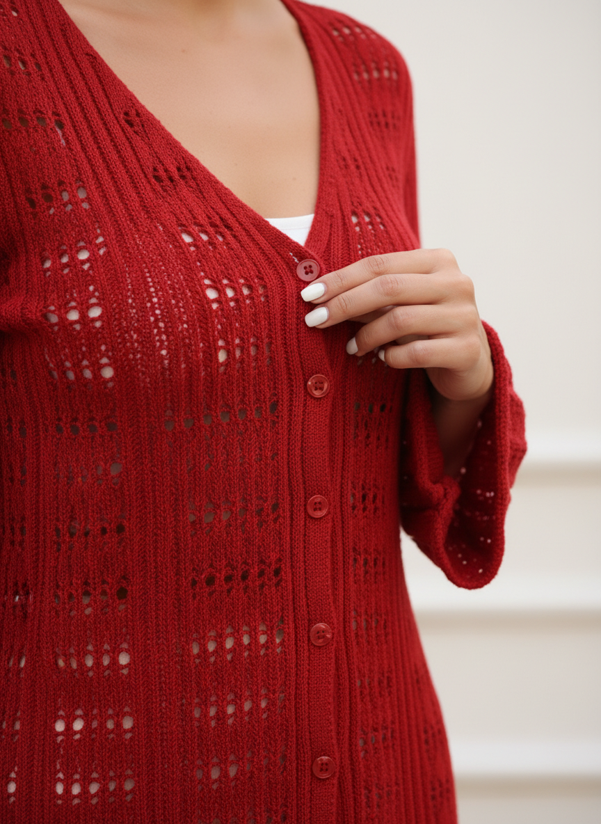 Women's Crochet Knit Long Cardigan
