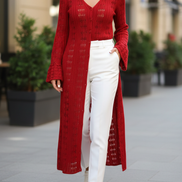 Women's Crochet Knit Long Cardigan