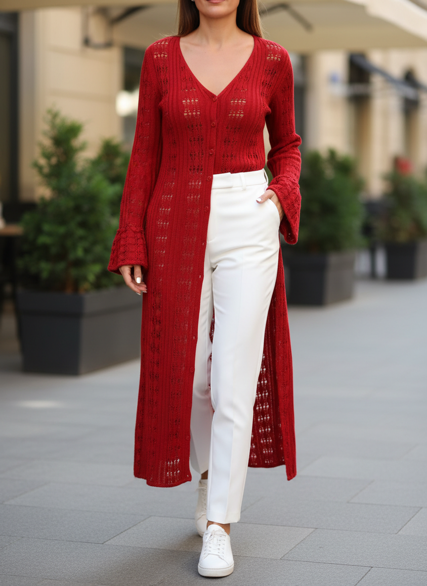Women's Crochet Knit Long Cardigan