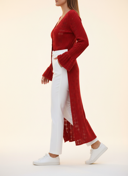 Women's Crochet Knit Long Cardigan