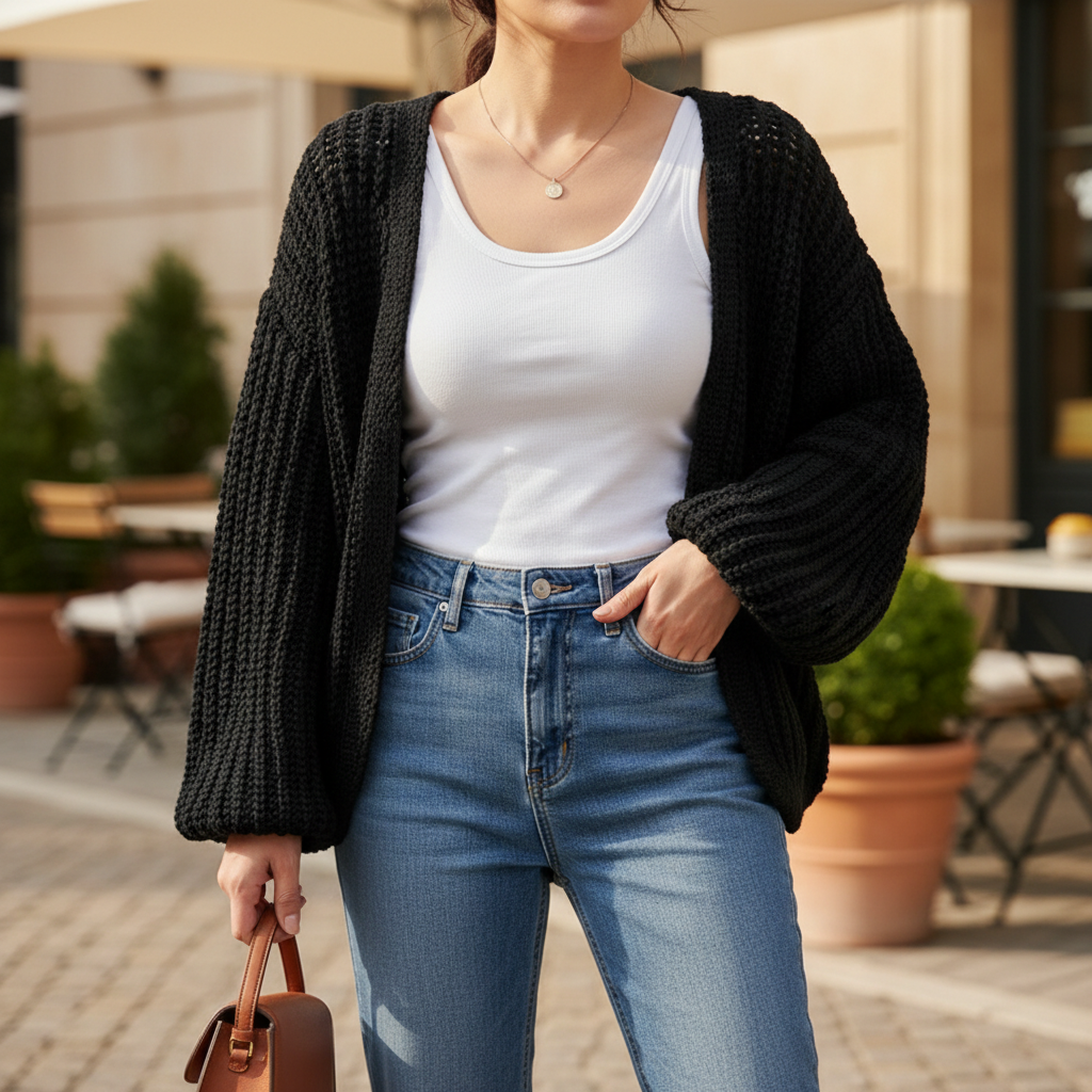 Women's Puff Sleeve Knit Cardigan