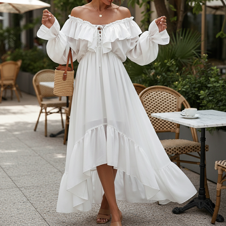 Women's Elegant White Ruffled Dress