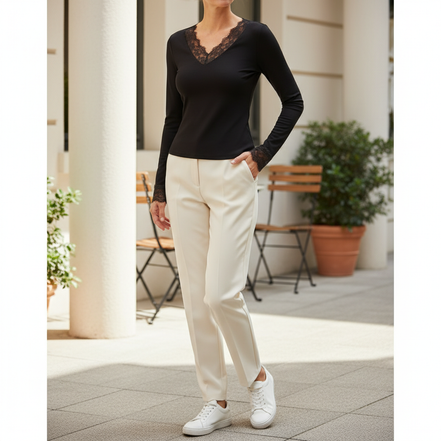 Women's V-Neck Lace T-Shirt