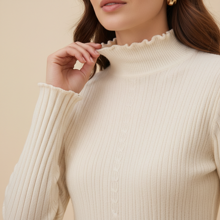 Women's Ruffled Knit Turtleneck Sweater