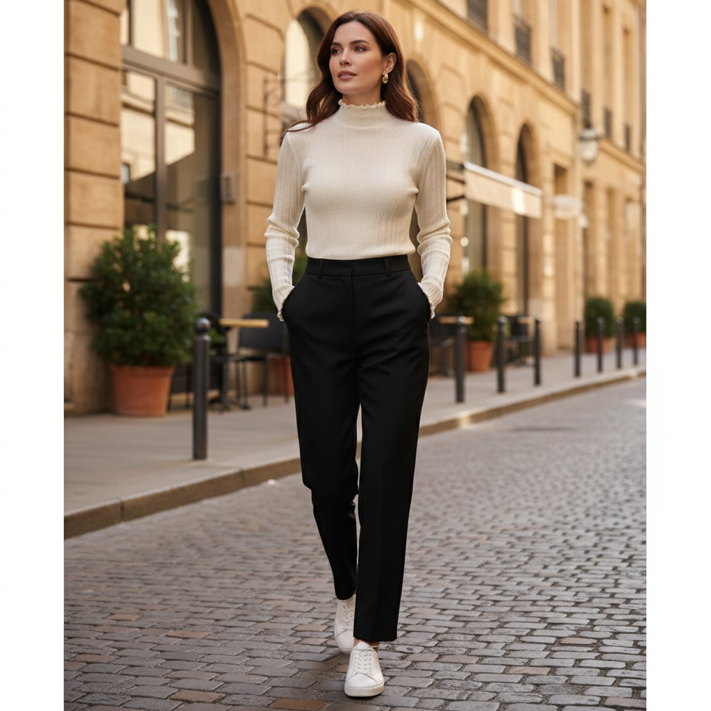 Women's Ruffled Knit Turtleneck Sweater