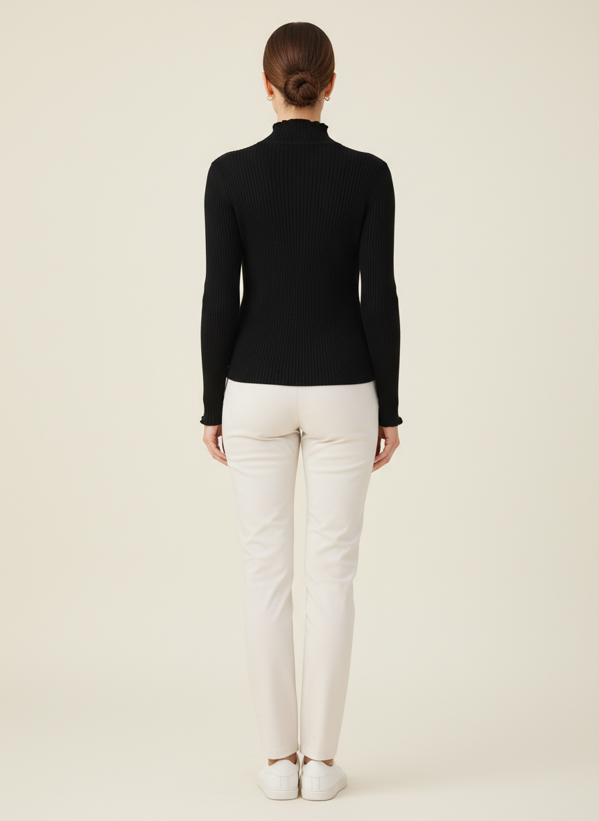 Women's Ruffled Knit Turtleneck Sweater