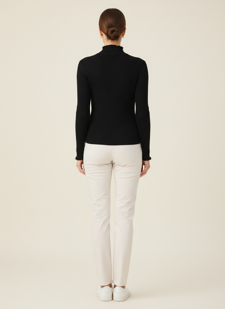 Women's Ruffled Knit Turtleneck Sweater