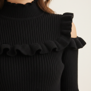 Women's Ruffled Knit Turtleneck Sweater