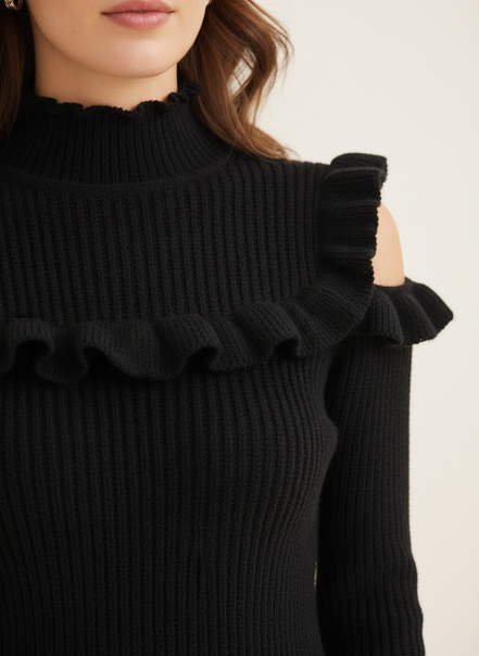 Women's Ruffled Knit Turtleneck Sweater