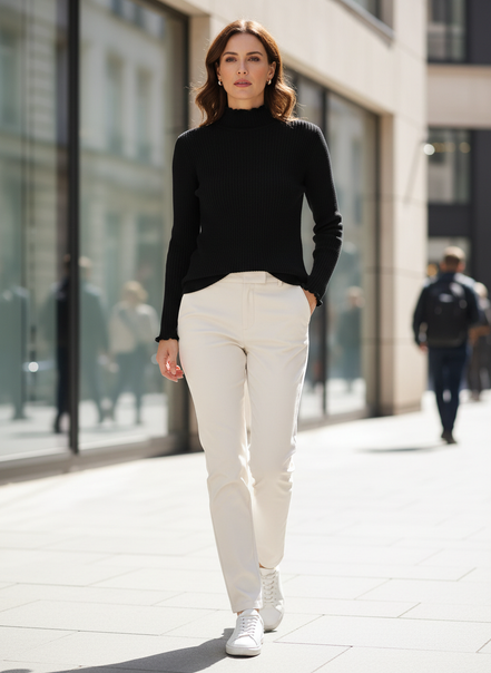 Women's Ruffled Knit Turtleneck Sweater