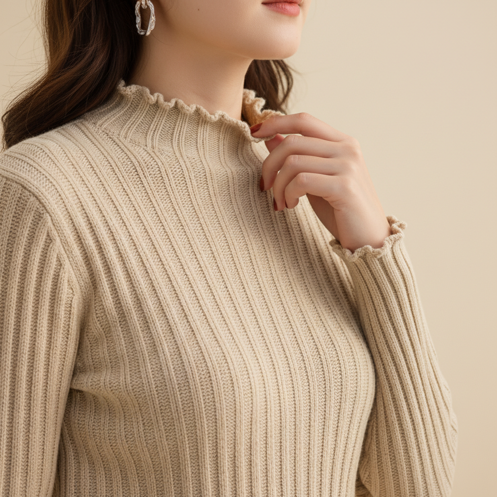 Women's Ruffled Knit Turtleneck Sweater