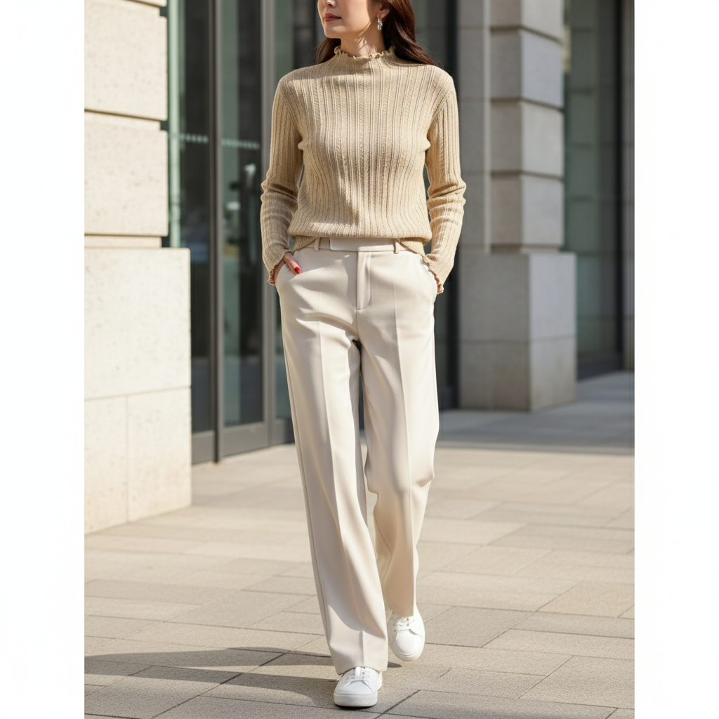 Women's Ruffled Knit Turtleneck Sweater