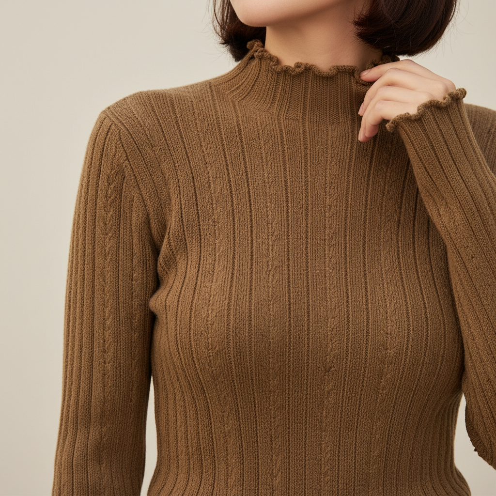Women's Ruffled Knit Turtleneck Sweater