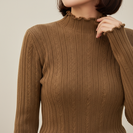 Women's Ruffled Knit Turtleneck Sweater