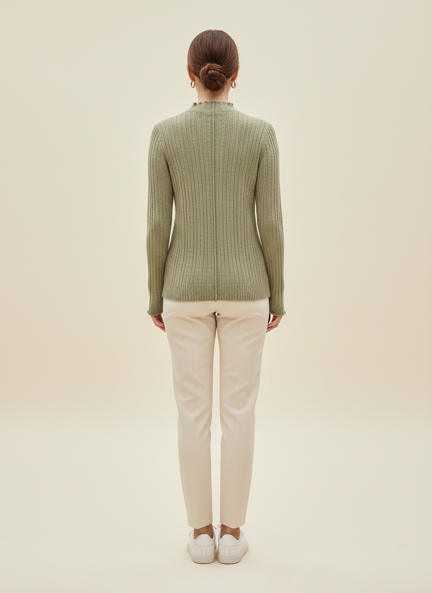 Women's Ruffled Knit Turtleneck Sweater